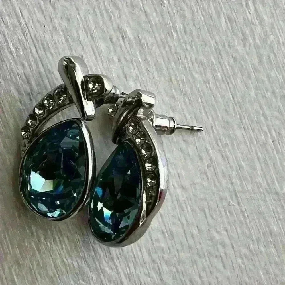 Aquamarine oval blue pendant earrings. - Picture 3 of 3